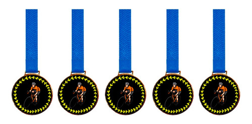 Kit C/5 Medalhas De Ciclismo C/fita Azul 30mm Personalizada