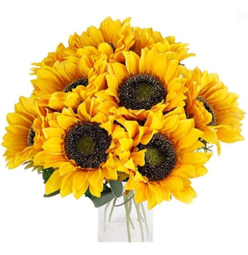 Cewor 10pcs Girasoles Artificiales Con Seda De Tallo Largo D