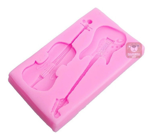 Imagen 3 de 6 de Molde Silicona Instrumento Guitarra Violin Porcelana Fondant