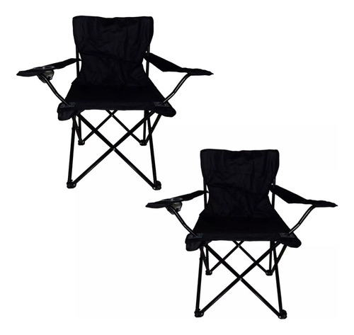 Kit 2 Sillas Plegables Camping Jardín Playa Alberca Pesca Color Negro