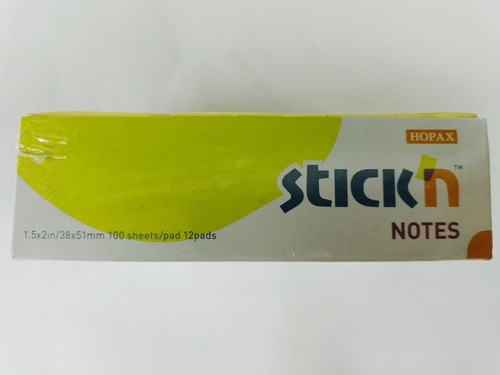 Notas Adhesivas Stick 38 X 51 Mm 100 Hojas X 12 Unidades. Color Amarillo