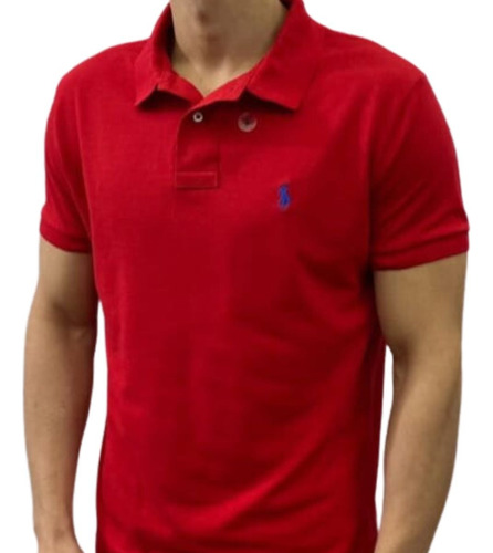 Camisa Polo Masculina Básica Vermelha Slim 100% Piquet