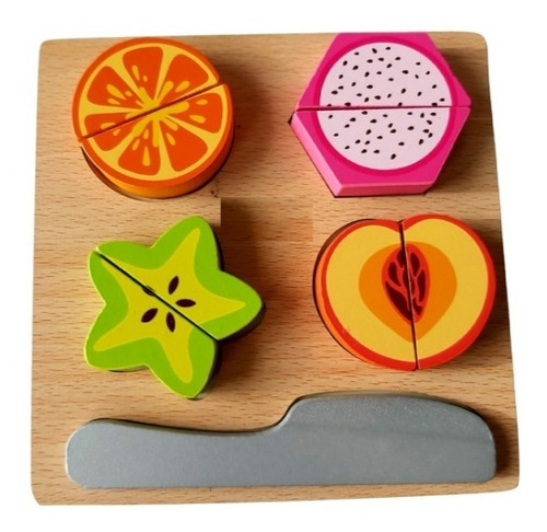 Juego Didáctico Rompecabezas 3d Madera Frutas Colores Cocina