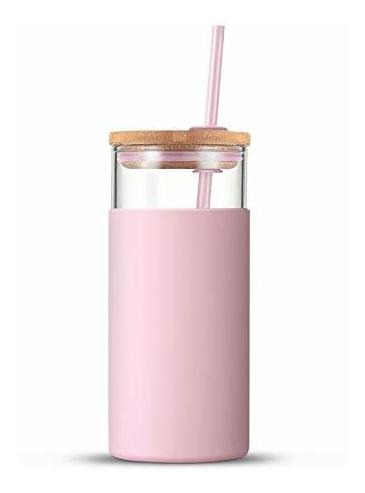 Vaso De Vidrio De 590ml Rosa Con Funda Protectora Silicona