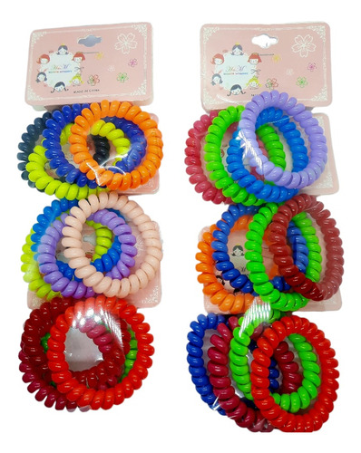 12 Ligas Para Cabello De Espiral Elasticas De Multicolor
