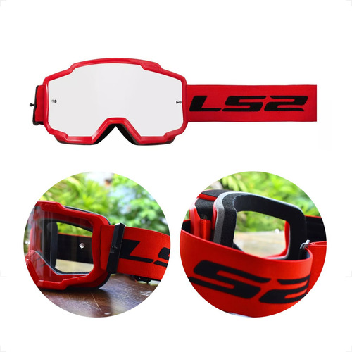 Óculos Motocross Ls2 Charger Vermelho Transparente Tamanho Un