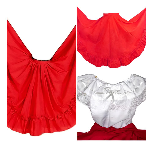 Falda Folklorica Lisa Mediovue Y Blusa Olan Adole/adulto Set