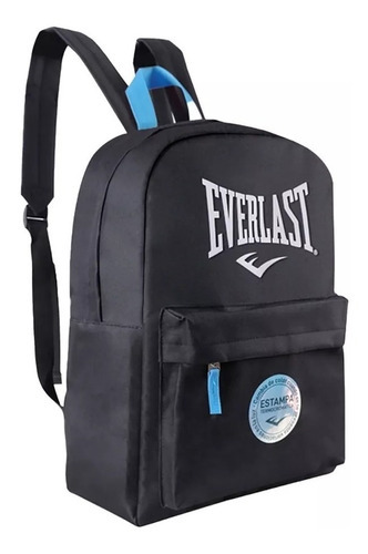 Mochila Urbana Everlast 15282 Negro Con Detalles Azules Diseño De La Tela Liso