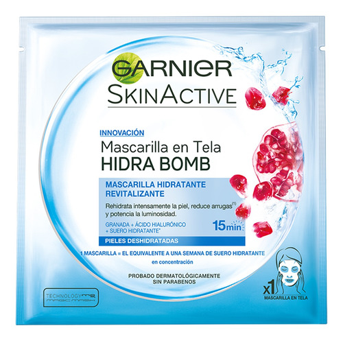 Imagen 1 de 9 de Mascarilla En Tela Garnier Skin Active Granada Hidra Bomb