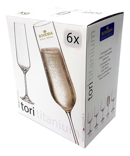 Copas Champagne De Cristal Bohemia Tori Titanium 210ml X6