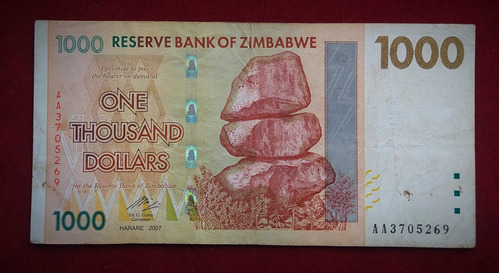 Billete 1000 Dolares Zimbabwe 2007 Pick 71 A 