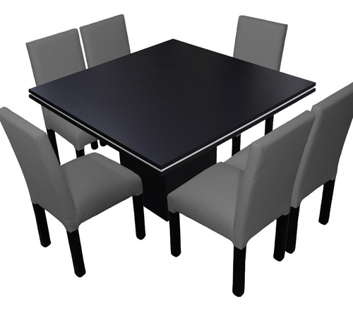 Juego Mesa Comedor Cuadrada Tr 120x120 + 6 Sillas Ecocuero