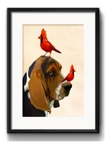 Comprar Cuadro Basset Hound Perro Pajaros Decoracion Con Paspartú