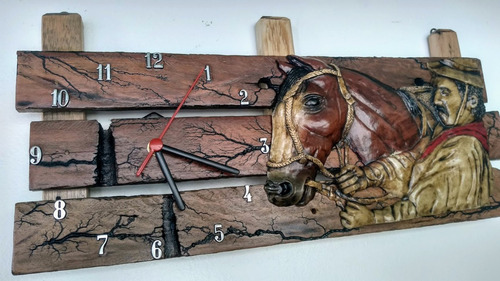 Relógio Parede Rústico Cavalo Madeira Resina Envio Imediato