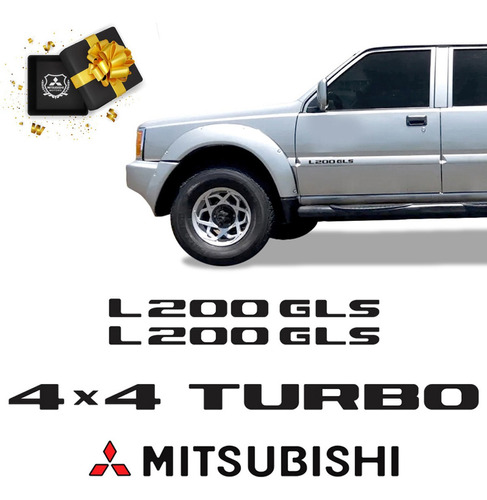 Adesivos L200 Gls 4x4 Turbo 2001/ Emblemas Mitsubishi Preto