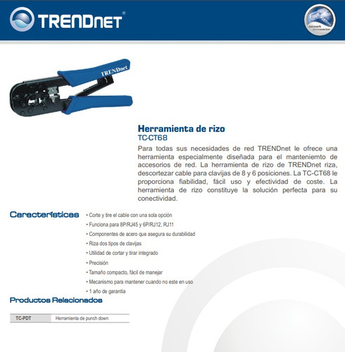 Alicate Ponchar Crimping Rj11/rj45 Original Tc-ct68 Trednet