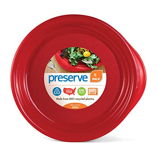 Platos Cena Reciclados, Libres De Bpa, 6 Unidades, Rojo