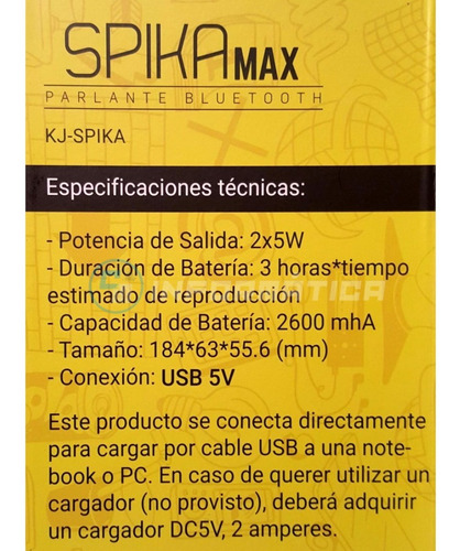 Imagen 5 de 10 de Parlante Portátil Bluetooth Kanji Spika Max