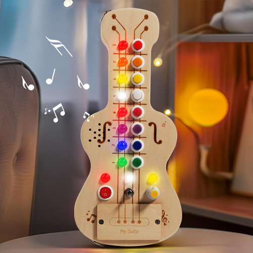 Placa Ocupada De Guitarra De Madeira Com Botões De Som