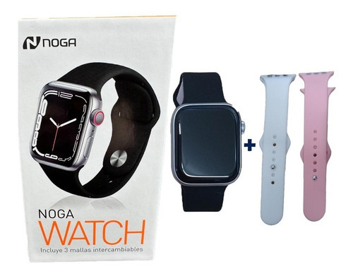 Imagen 3 de 6 de Reloj Inteligente Smartwatch Hombre Mujer 3 Mallas Noga Sw11 Color De La Caja Blanco Color De La Malla Negro/blanco/rosa Color Del Bisel Plateado Diseño De La Malla Silicona