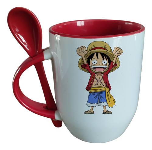 Taza Con Cuchara Luffy One Piece Personalizable Rojo Luffy 1 Taza Semicónica