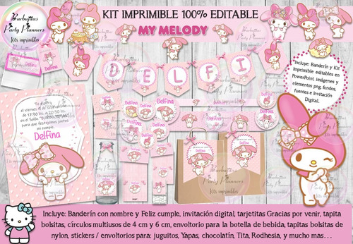 Kit Imprimible Candy Bar Digital My Melody 100% Editable