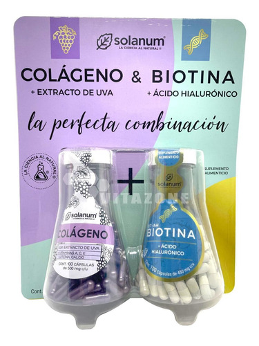 Imagen 1 de 6 de Solanum Colágeno + Biotina + Vitaminas Twopack 200 Caps Sfn Sabor Sin Sabor