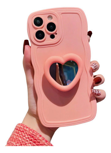 Funda De Silicona Para iPhone Con Espejo Corazón Pop Socket