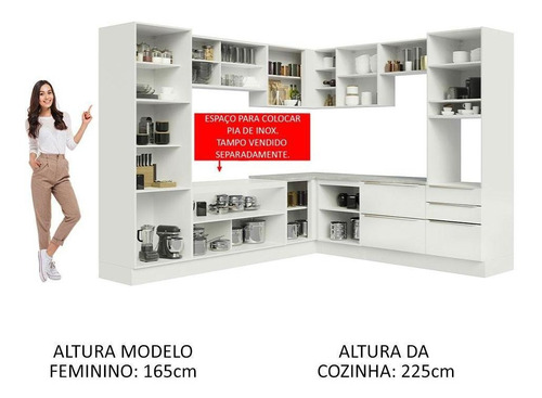 Cozinha Completa De Canto Madesa Lux Com Armário Balcão Bbv Cor Branco/Branco Veludo