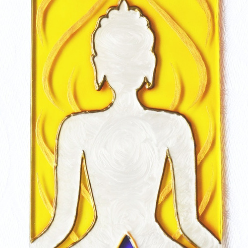 Incensário Buda Amarelo E Violeta Retangular, Pintura Vitral