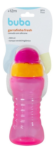 Garrafinha Fresh Copo Com Canudo De Silicone 300ml Buba Rosa