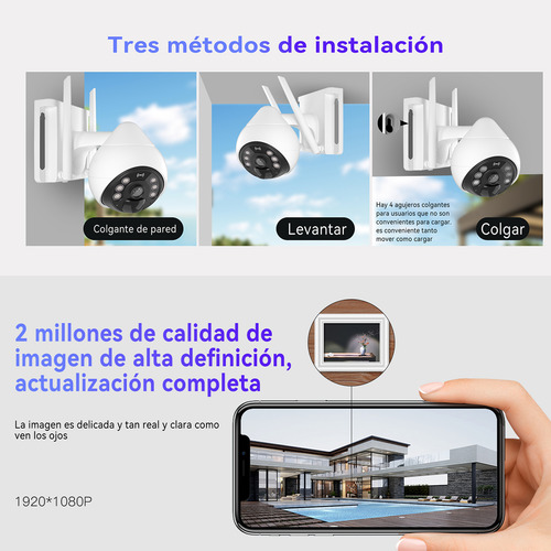 Skululu Solar Cámara De Seguridad Ip67 Fhd 360° 5mp Visión Nocturna Cámara Impermeable, A Prueba De Nieve Y A Prueba De Polvo Con Gran Capacidad De Batería Y Super Resistencia