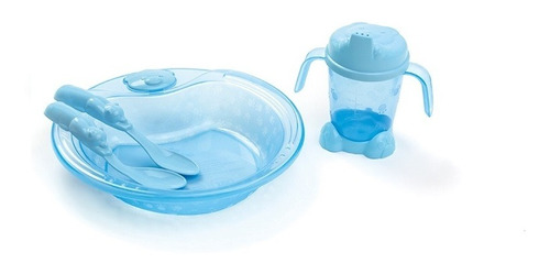 Set Plato + Vaso Y Cubierto Celeste - Nuby