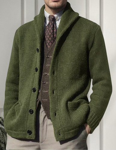 Suéter Casual Botón Bolsillo Cardigans Hombres Abrigo