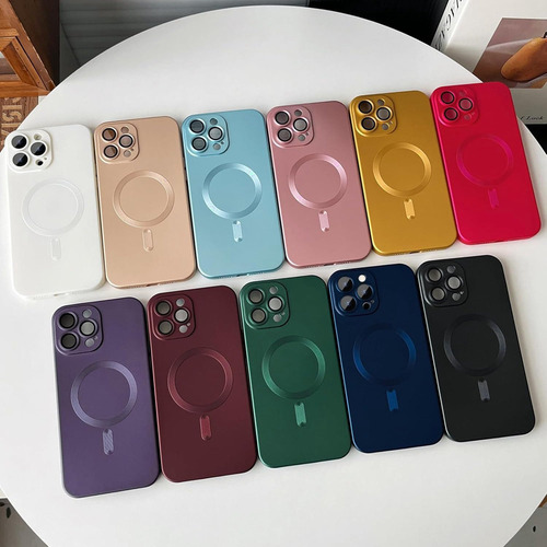 Funda De Teléfono Magsafe Wireless Charge Glass Camera Protect, Color Sólido, A Prueba De Golpes, Para iPhone 16/promax 15, 14, 13, 12, 11 Series