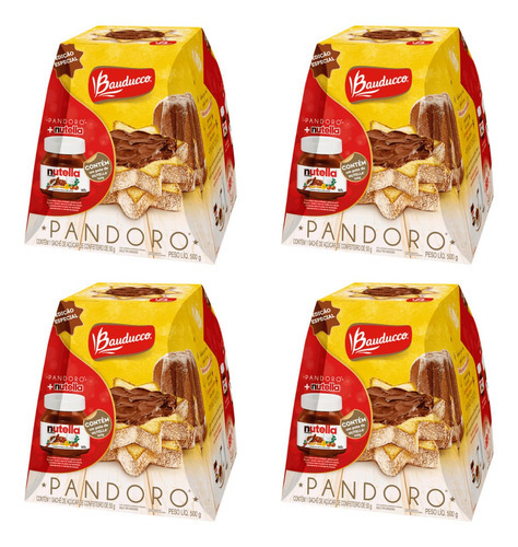 Kit 4x Pandoro Bauducco 500g Ed Especial + Nutella 140g