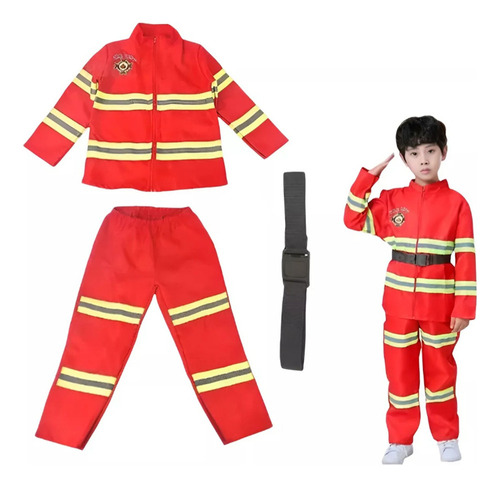 Disfraz Con Cinturón De Bombero Color Rojo Para Niños .