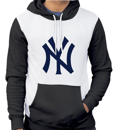 Buzo Buso Saco Hoodies Blanco Logo New York Yankees