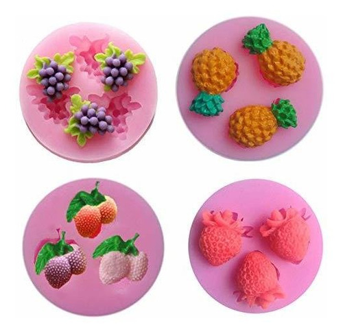 4 Unids 3d Mini Uvas Piña Litchi Fresa Frutas Forma Molde De