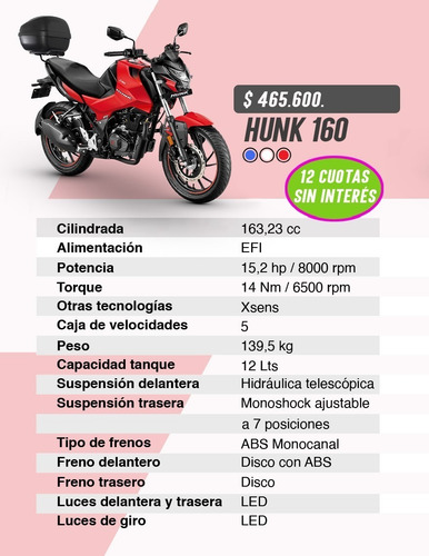 Imagen 14 de 21 de Moto Hero Hunk 160 + Baúl De Regalo 2022 Oferta