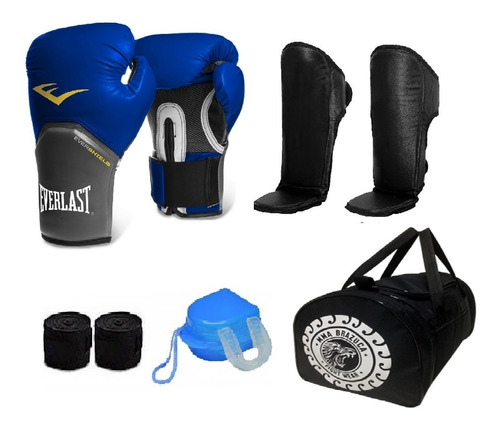 Kit Muay Thai Luva Everlast + Caneleira + Acessórios + Bolsa