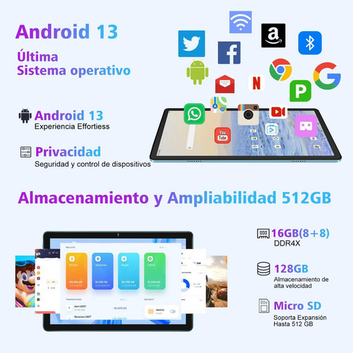 Tablet 10.1 Wozifan Android 13 16(8+8)+128gb Keyboards+mouse