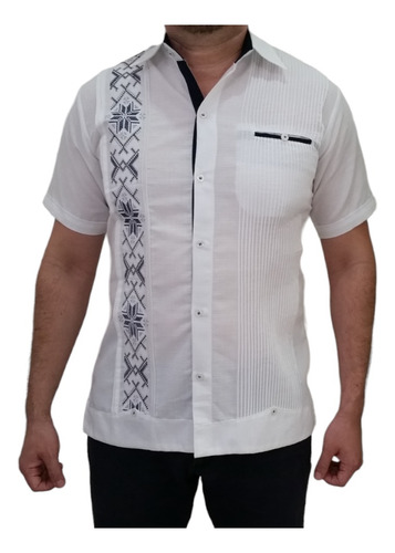 Guayabera Presidencial Bordado Punto De Cruz Manga Corta