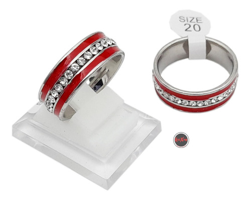 1 Anillo Rojo C/ Strass Premium Acero Quirurgico