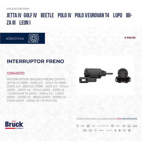 Bulbo Sensor Freno Leon 2004 1.8 20v 1j0945511d