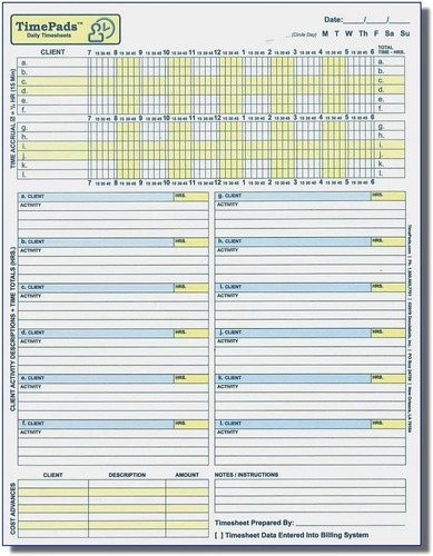 Timesheets For Attorneys, Paralegals  Law Firms - 50/pack -