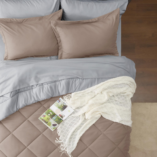 Juego Edredon Y Ropa De Cama Tamaño King Size Pardo Y Gris