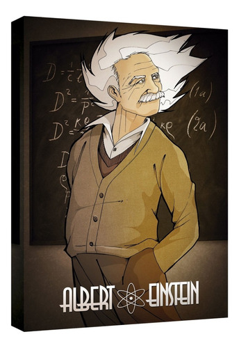 Cuadro Decorativo Canvas Albert Einstein Caricatura 2 Color Natural Armazón Natural