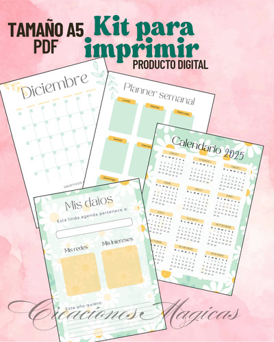Agenda Personal Pdf Imprimible | Diseño Margaritas