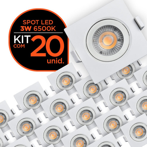 Kit 20 Spot Led 3w Branca Quadrado - Black + Decker